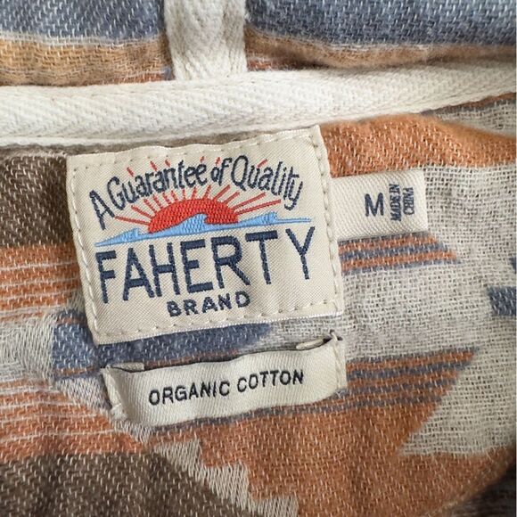 Faherty RARE Doug Good Feather Aztec Tribal Organic Cotton Poncho Hoodie Mens M - Picture 3 of 14